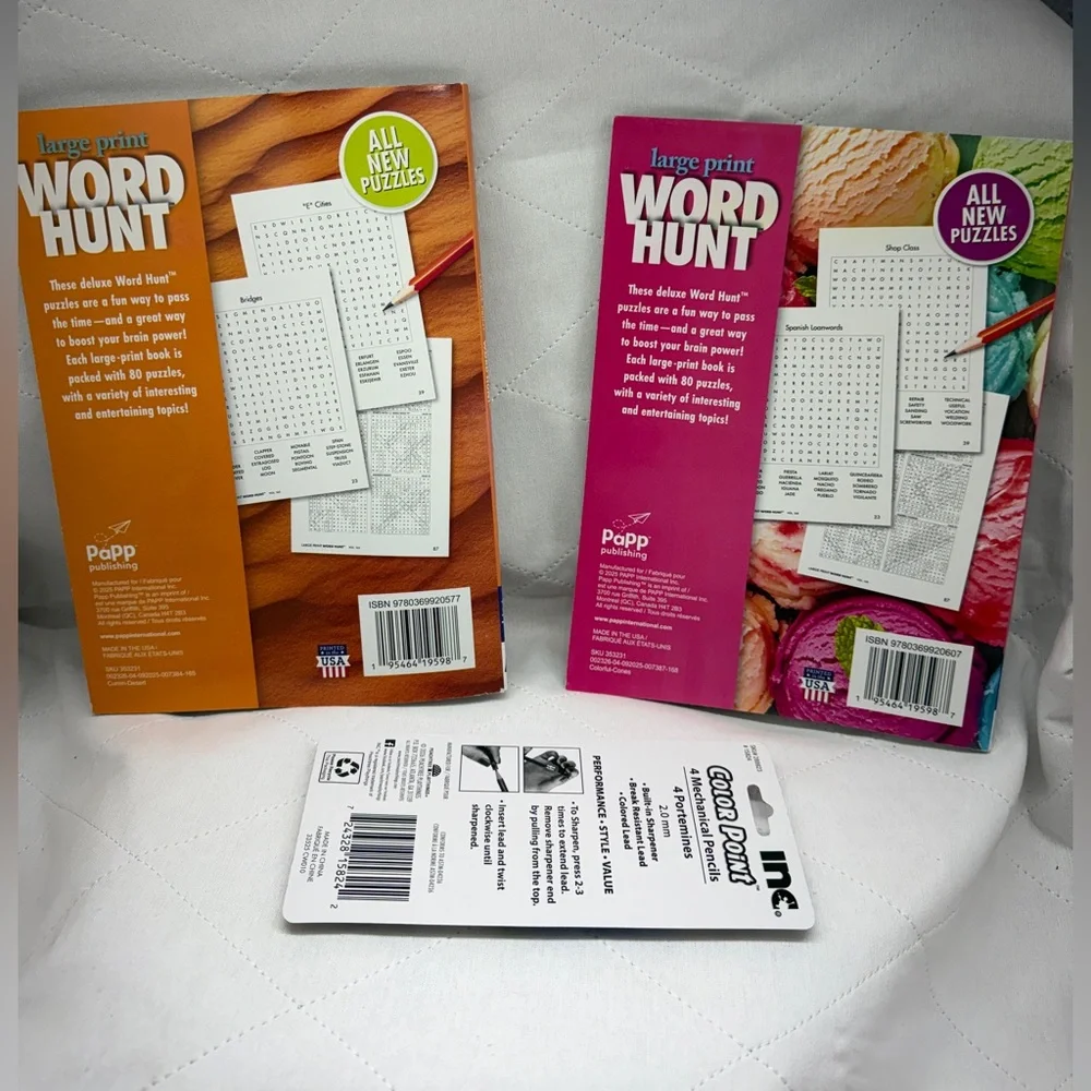 Large Print Word Hunt Puzzle Book Set with Colored Pencils